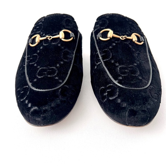 GUCCI | Princetown Black Velvet Monogram GG Logo Horsebit Loafer Slide US 7 - Picture 3 of 11